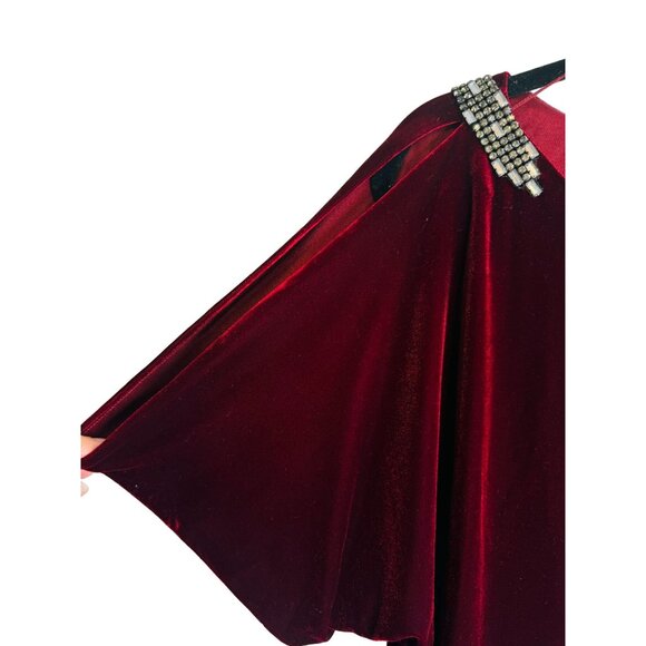 Adrianna Papell 8 Evening Dress Burgundy Wine Velvet With Rhinestones - Picture 4 of 14